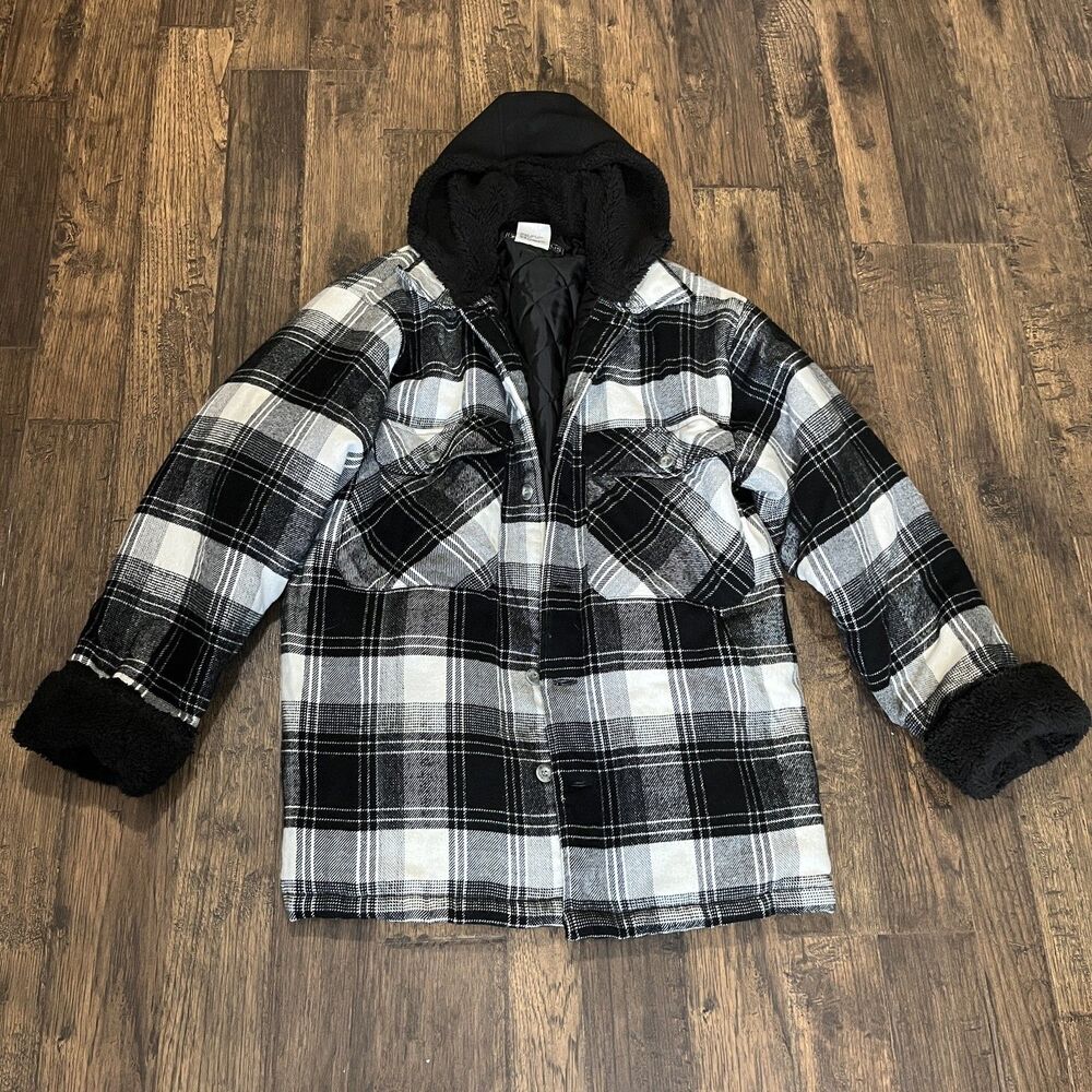 Javolis Classy Thread Size M Paid Flannel Heavy Duty Work Jacket Hooded Black